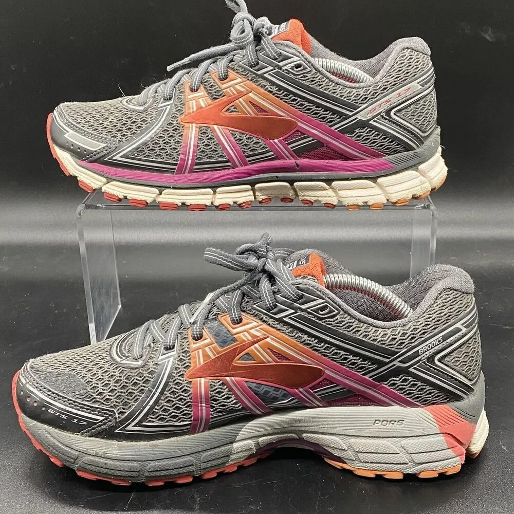 Brooks Adrenaline GTS 17 1202311B044 womens 7.5 gray orange running athletic - Picture 2 of 8